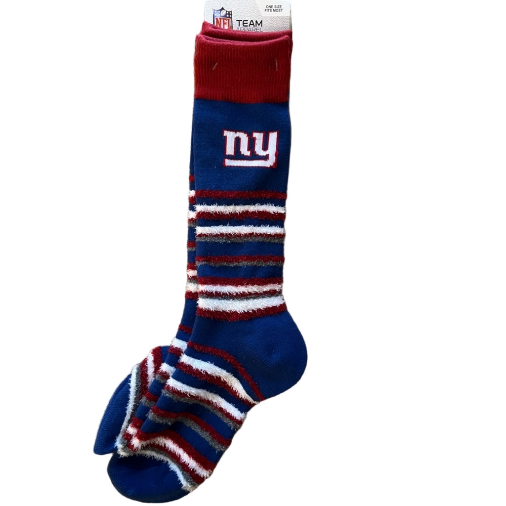 NWT New York Giants NFL Fuzzy Slipper Crew Socks Cozy Sleep Soft Gameday OSFM
